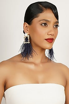 Gold Finish Crystal & Feather Dangler Earrings