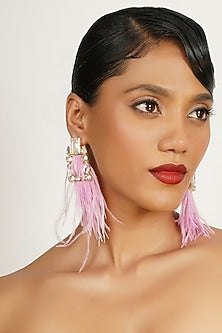 Gold Finish Crystal & Feather Dangler Earrings
