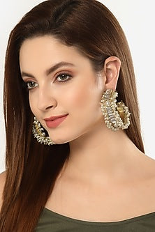 Gold Finish Crystal & Pearl Hoop Earrings