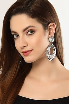 Silver Resin Foil Work Dangler Earrings