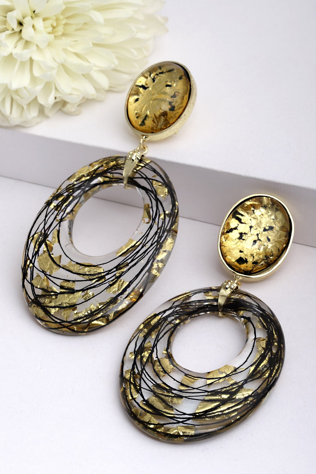 Gold Resin Dangler Earrings