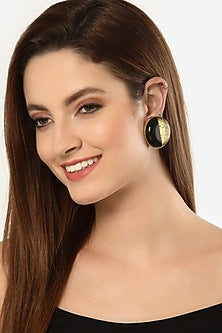 Black & Gold Resin Foil Work Stud Earrings