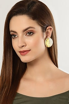 White & Gold Resin Foil Work Stud Earrings