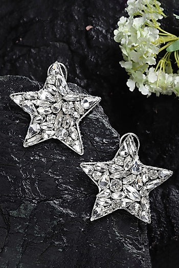 Silver Finish Crystal Stud Earrings