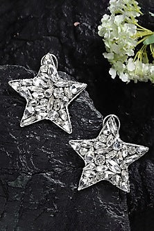 Silver Finish Crystal Stud Earrings