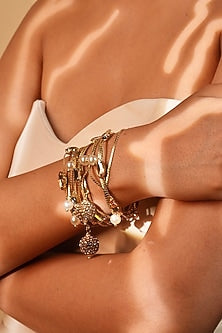 Gold Finish Pearl & Crystal Charm Bracelet