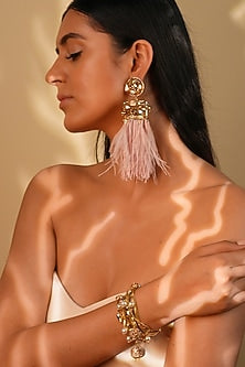 Gold Finish Pearl & Crystal Charm Bracelet