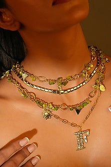Gold Finish Crystal & Bead Initial Pendant Necklace