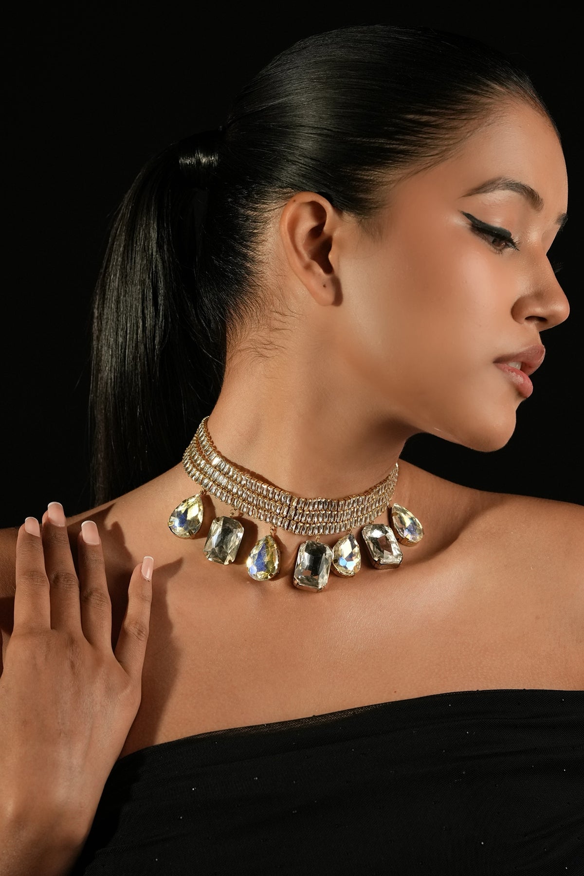 Gold Finish Crystal Collar Necklace
