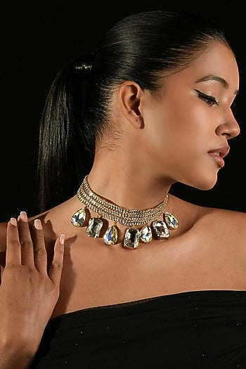 Gold Finish Crystal Collar Necklace