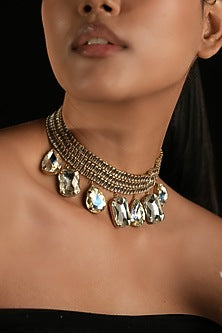 Gold Finish Crystal Collar Necklace