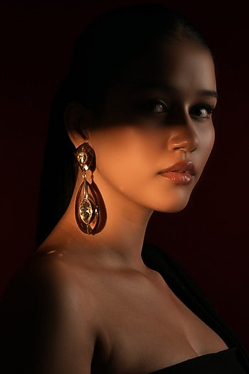 Gold Finish Crystal Dangler Earrings
