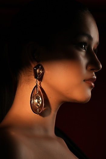Gold Finish Crystal Dangler Earrings