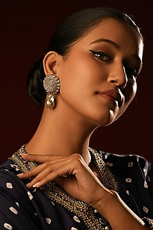 Gold Finish Crystal & Pearl Drop Dangler Earrings
