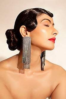 Silver & Gunmetal Finish Crystal Waterfall Dangler Earrings