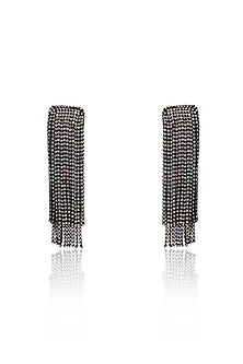 Silver & Gunmetal Finish Crystal Waterfall Dangler Earrings