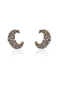 Gold Finish Crystal Half Hoop Earrings