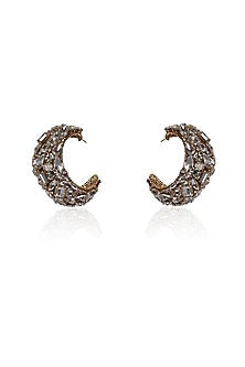 Gold Finish Crystal Half Hoop Earrings