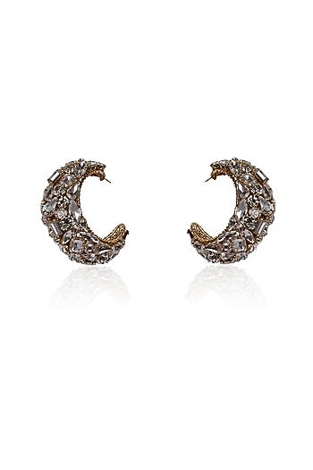 Gold Finish Crystal Half Hoop Earrings