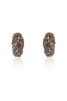 Gold Finish Crystal Half Hoop Earrings