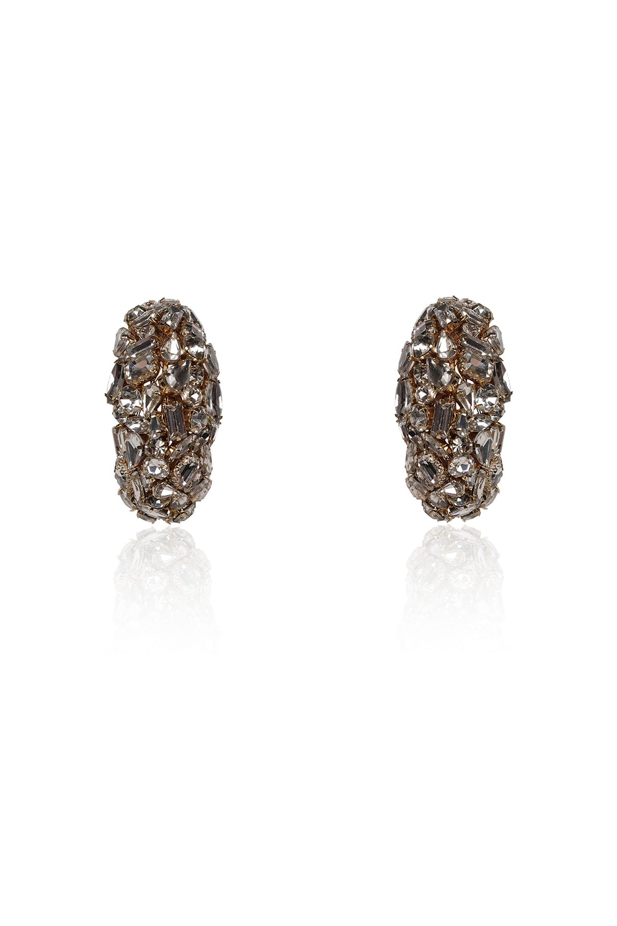 Gold Finish Crystal Half Hoop Earrings