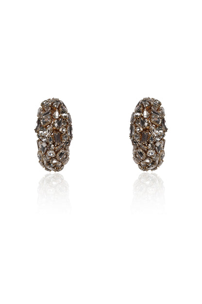 Gold Finish Crystal Half Hoop Earrings
