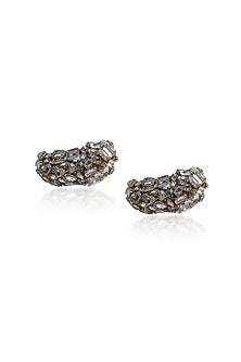 Gold Finish Crystal Half Hoop Earrings