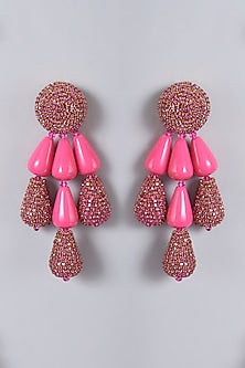 Gold Finish Fuchsia Crystal & Resin Dangler Earrings
