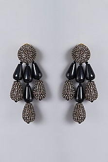 Gold Finish Black Crystal Dangler Earrings