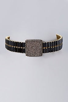 Gold Finish Black Crystal Choker Necklace