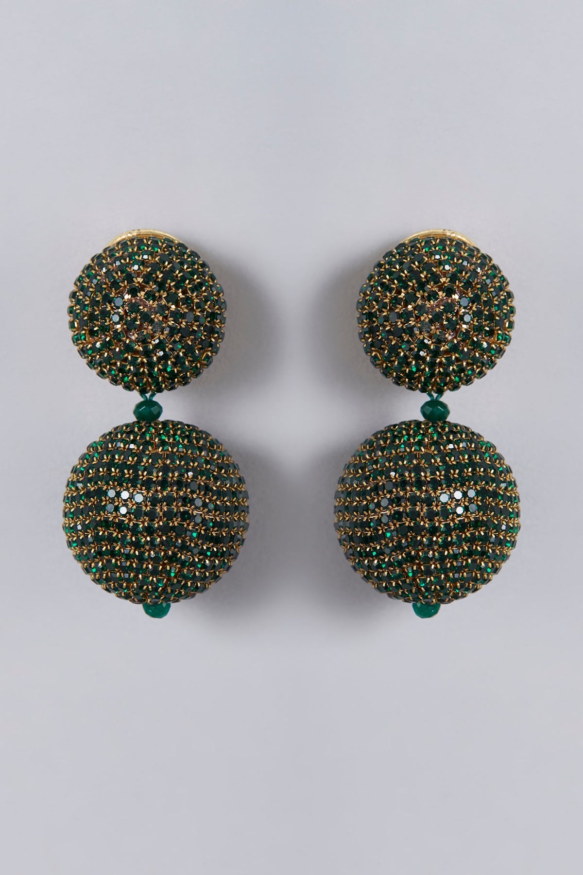 Gold Finish Green Crystal Dangler Earrings
