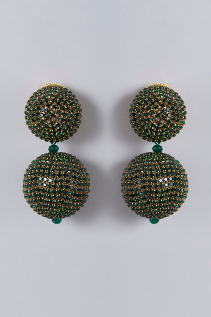 Gold Finish Green Crystal Dangler Earrings