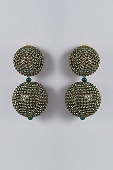 Gold Finish Green Crystal Dangler Earrings