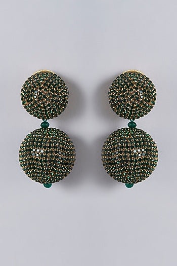 Gold Finish Green Crystal Dangler Earrings