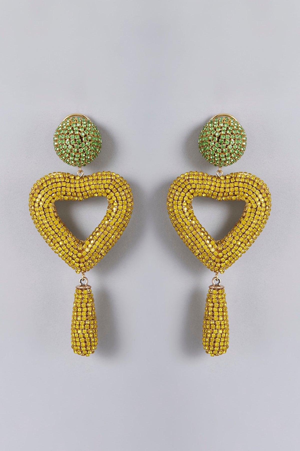 Gold Finish Yellow & Green Crystal Dangler Earrings