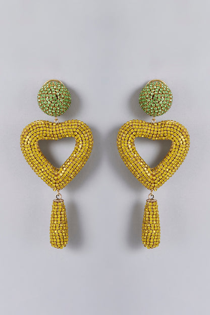 Gold Finish Yellow & Green Crystal Dangler Earrings