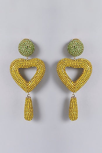 Gold Finish Yellow & Green Crystal Dangler Earrings