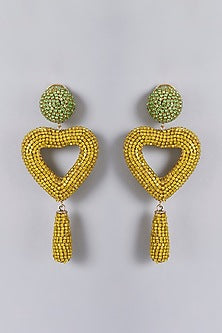 Gold Finish Yellow & Green Crystal Dangler Earrings
