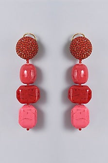 Gold Finish Red Crystal Dangler Earrings