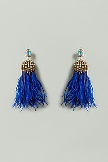 Royal Blue Crystal & Feather Embellished Earrings