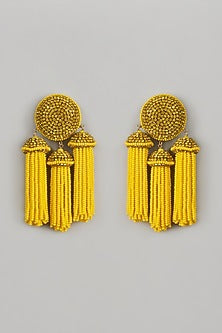 Gold Finish Crystal Multi-Tassel Earrings