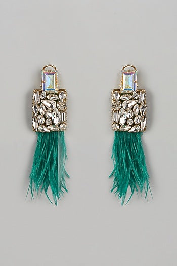 Gold Finish Dangler Earrings With Feathers