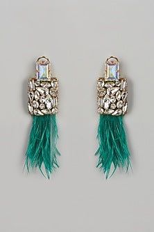 Gold Finish Dangler Earrings With Feathers