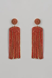 Gold Finish Beaded Waterfall Earrings