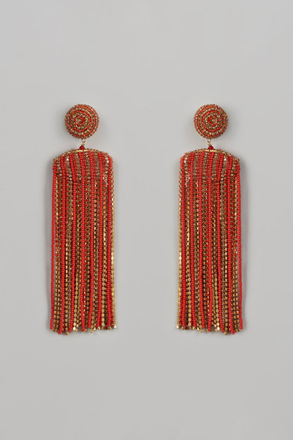 Gold Finish Beaded Waterfall Earrings