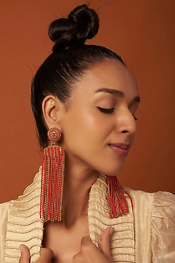 Gold Finish Beaded Waterfall Earrings
