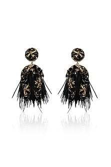 Black Crystal Feather Dangler Earrings
