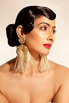 Gold Crystal Feather Dangler Earrings