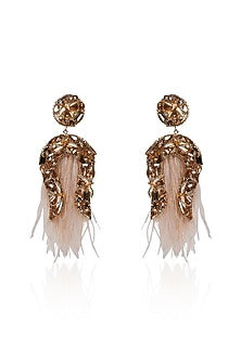 Gold Crystal Feather Dangler Earrings