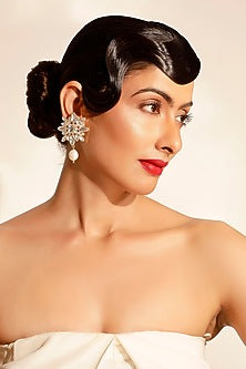 White Crystal & Baroque Pearl Dangler Earrings